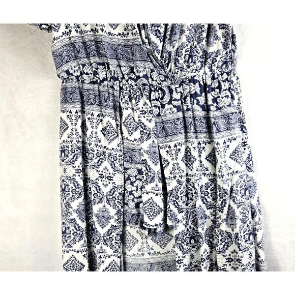 Romper Dress Midi Bule White Floral Geometric L by Hype Skort Vaca Beach Boho - Picture 6 of 15